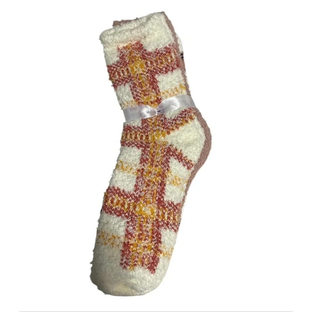 Forever 21 Womens Cozy Fall Pumpkin Plaid Fuzzy Socks 2 Pair‎ Pack One Size